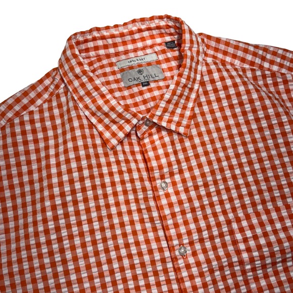 Oak Hill Other - Oak Hill Men 2XL Short Sleeve Button Shirt Seersucker Gingham Check Orange White